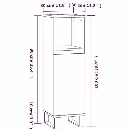 vidaXL Tall Industrial Bathroom Cabinet in Brown Oak and Metal with Hinged Doors and Open Shelves – 3