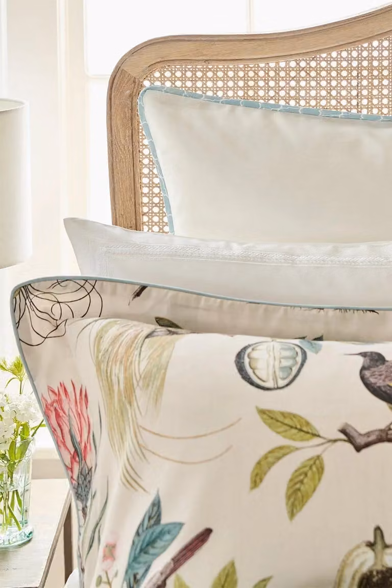 Sanderson Paradesia Floral Cotton Sateen Square Pillowcase in Beige