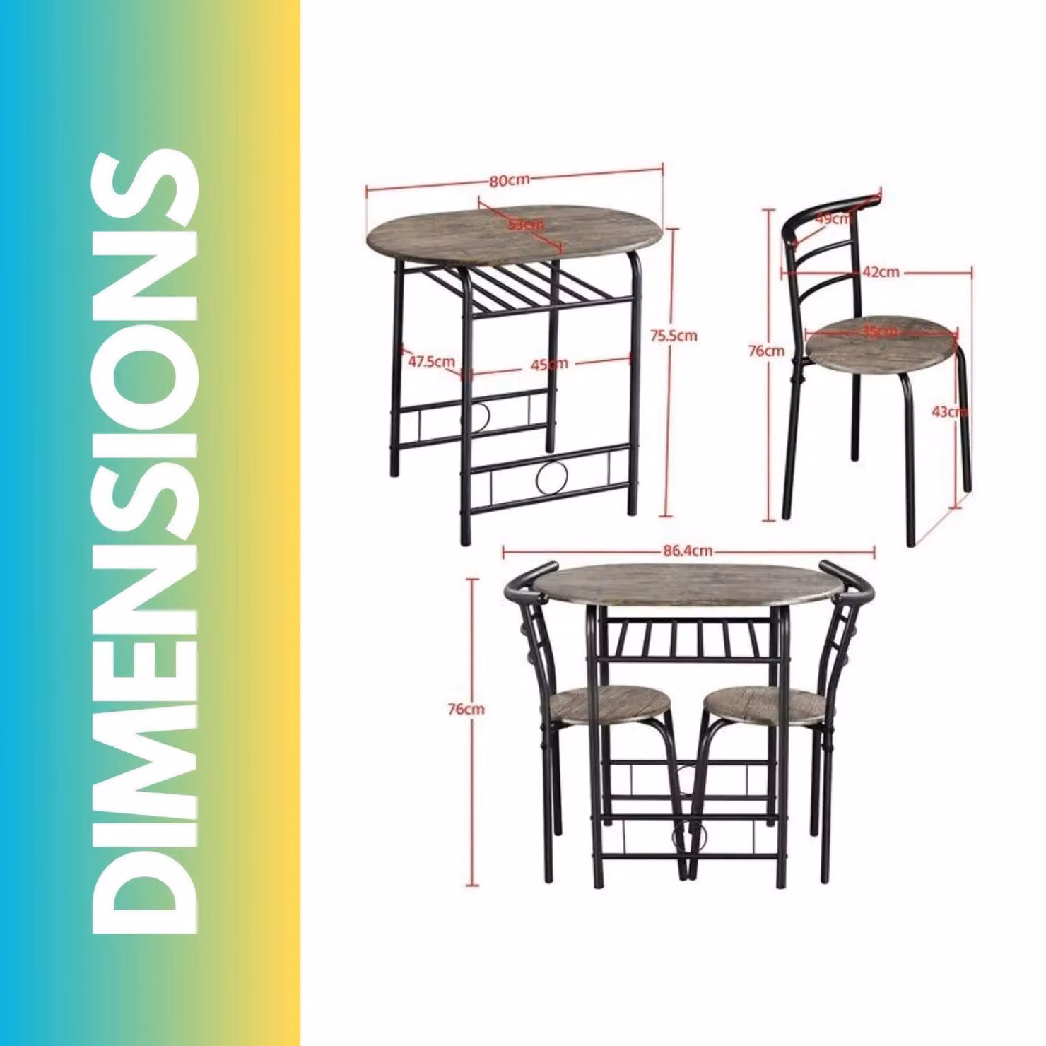 FURNOS Industrial 3-Piece Round Dining Table and 2 Chairs Set in Brown – 2