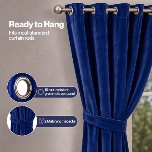 MARLOW Blue Velvet Blackout Eyelet Curtains, 2 Panels, W: 168 cm, D: 229 cm – 4