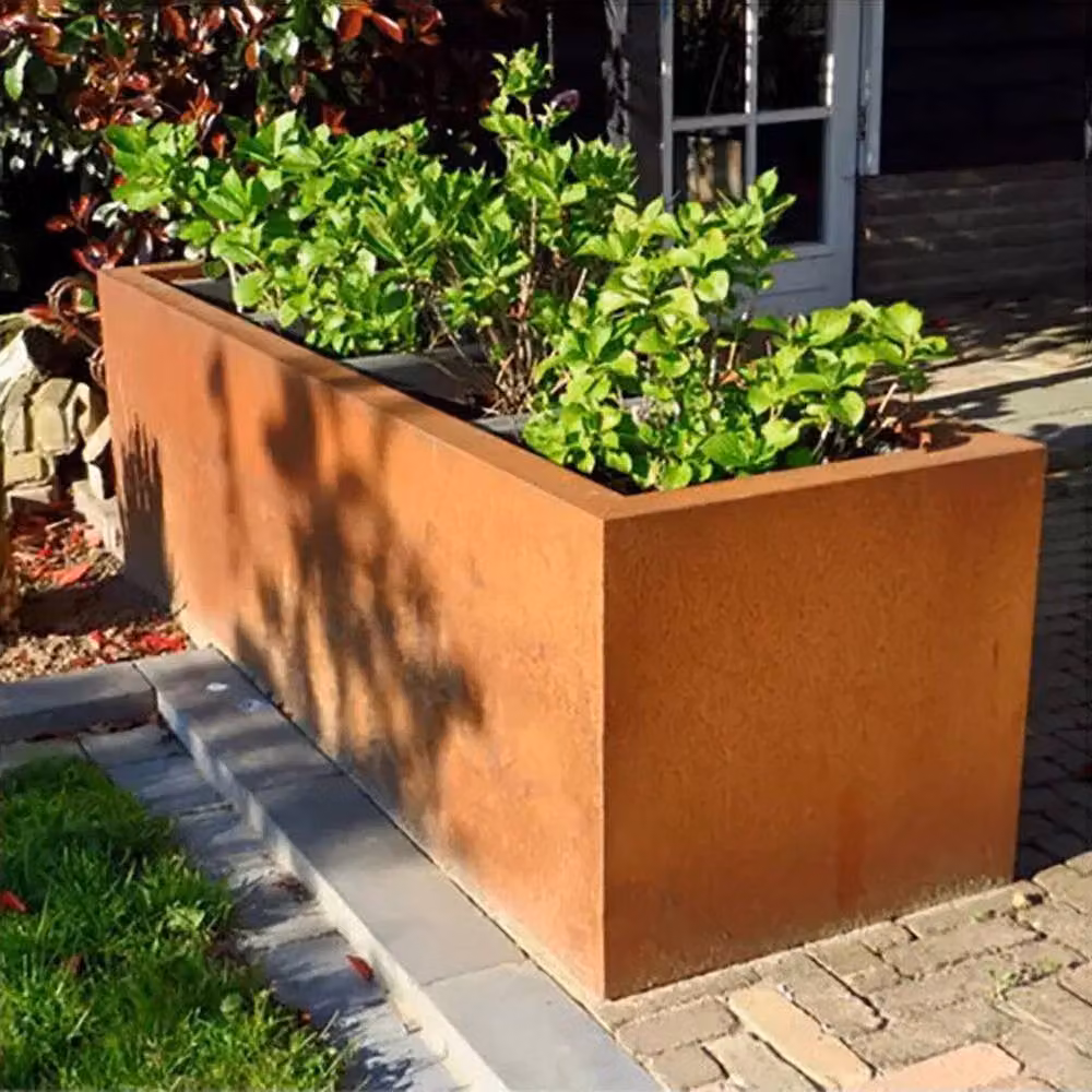 Havendro Garden Cube Metal Planter, Corten Steel Flower Pot, Brown, W/D/H: 40 x 30 x 80 cm – 4