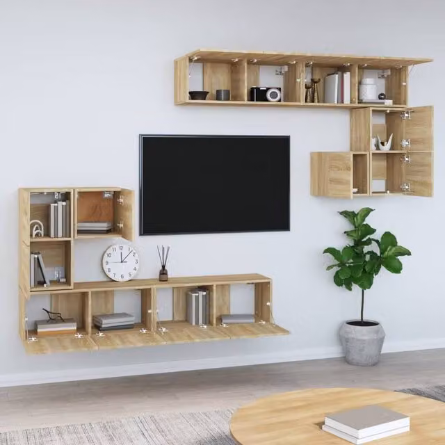 Berkfield Home Classic Wall-mounted TV Cabinet in Sonoma Oak and Brown, W/D/H: 30 x 30 x 6 cm – 1