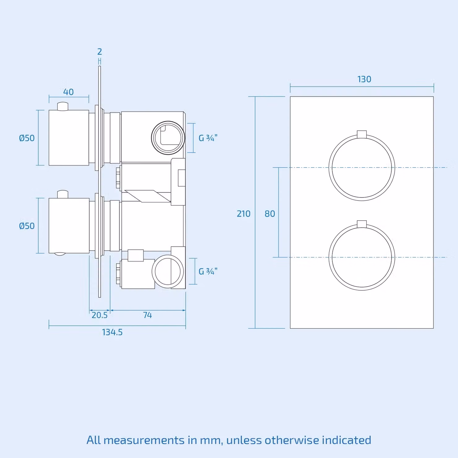 Nes Home Matt Black Modern Round 2 Way Concealed Thermostatic Shower Mixer Valve – 3