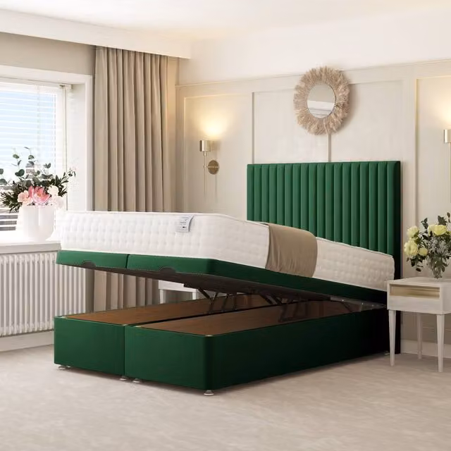 Bed Choices Khloe Ottoman Upholstered Velvet Divan Bed in Green, W/D/H: 140 x 200 cm