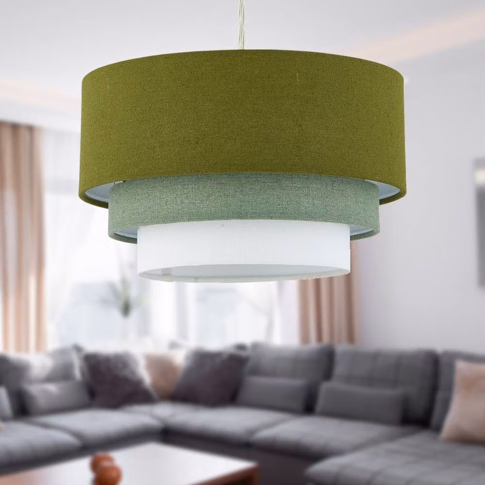 First Choice Lighting Gabi Set of 2 Sage Green Ombre Linen 3 Tier Ceiling Light Shades – 4