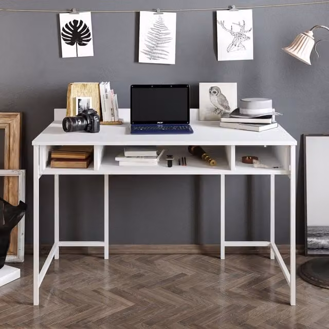 Decorotika Tumata Computer Desk with Open Shelves, White, W: 120 cm, D: 60 cm, H: 75 cm