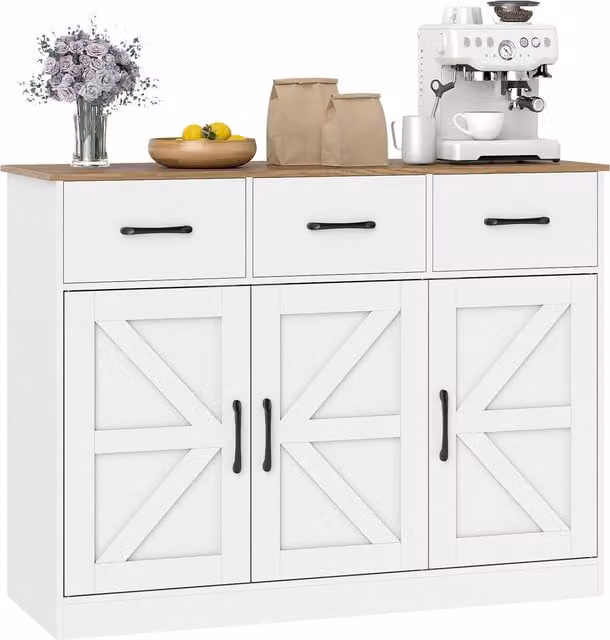 COSTWAY Country House Kitchen Buffet Cabinet in White