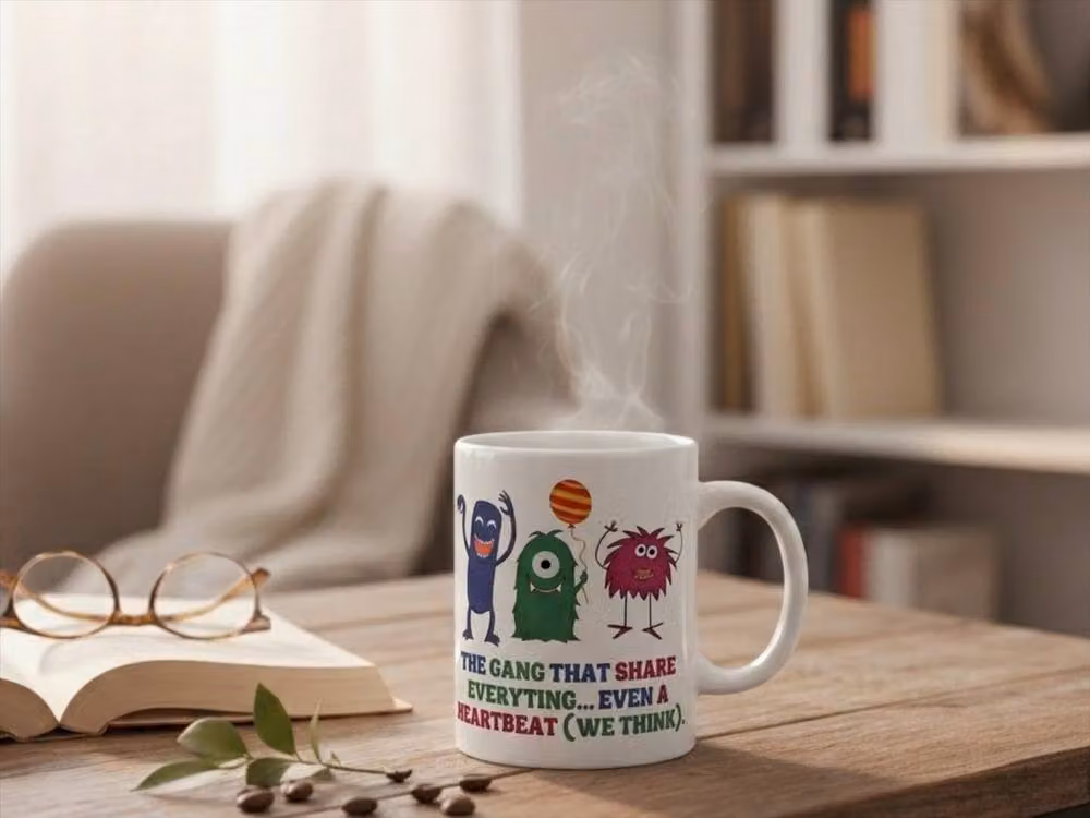 Dyzi White Ceramic Mug with Funny The Gang That Shares Everything Quote – 2