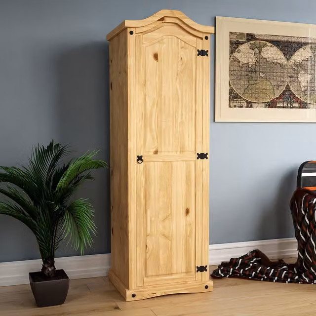 Vida Designs Rustic Pine Wardrobe in Brown with Hinged Doors and Internal Shelving