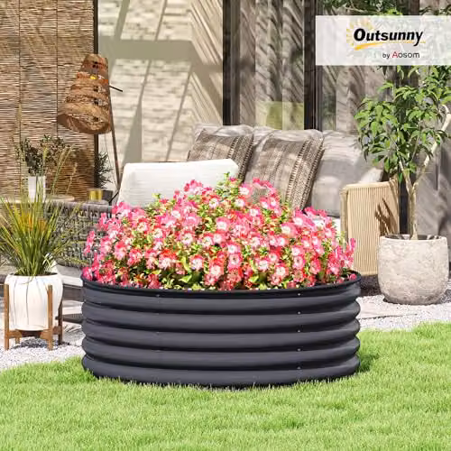 Outsunny Galvanised Steel Raised Garden Bed, Grey, W/D/H: 120 x 120 x 43 cm – 2