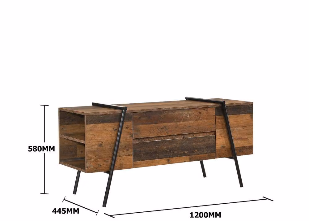 Timber Art Design Abbey TV Unit Stand Cabinet in Brown, W/D/H: 120 x 44.5 x 58 cm – 2