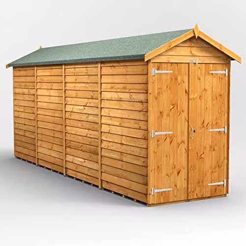 Powersheds Premium Apex Overlap Wooden Shed with Double Doors, Brown, Windowless – 1