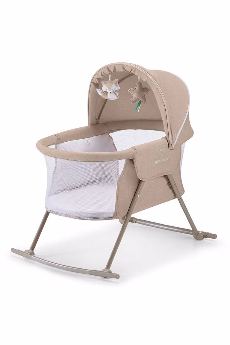 Kinderkraft LOVI 3-in-1 Baby Travel Cot, Infant Crib and Cradle in Beige