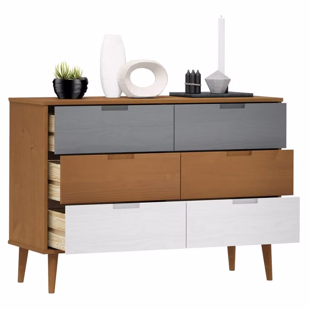 Berkfield Home MOLDE Brown Solid Wood Pine Drawer Cabinet W/D/H: 113 x 40 x 80 cm – 3