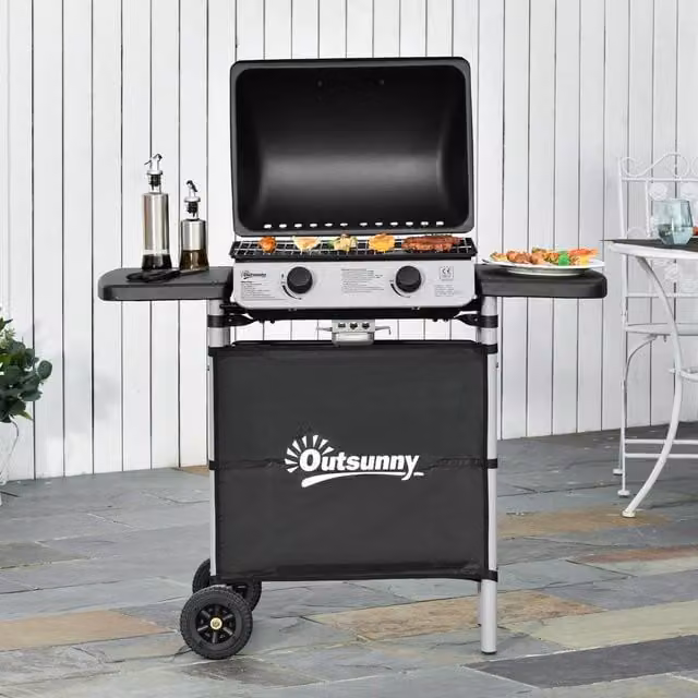 Outsunny Propane Gas Barbecue Grill with 5.6 kW Output in Black