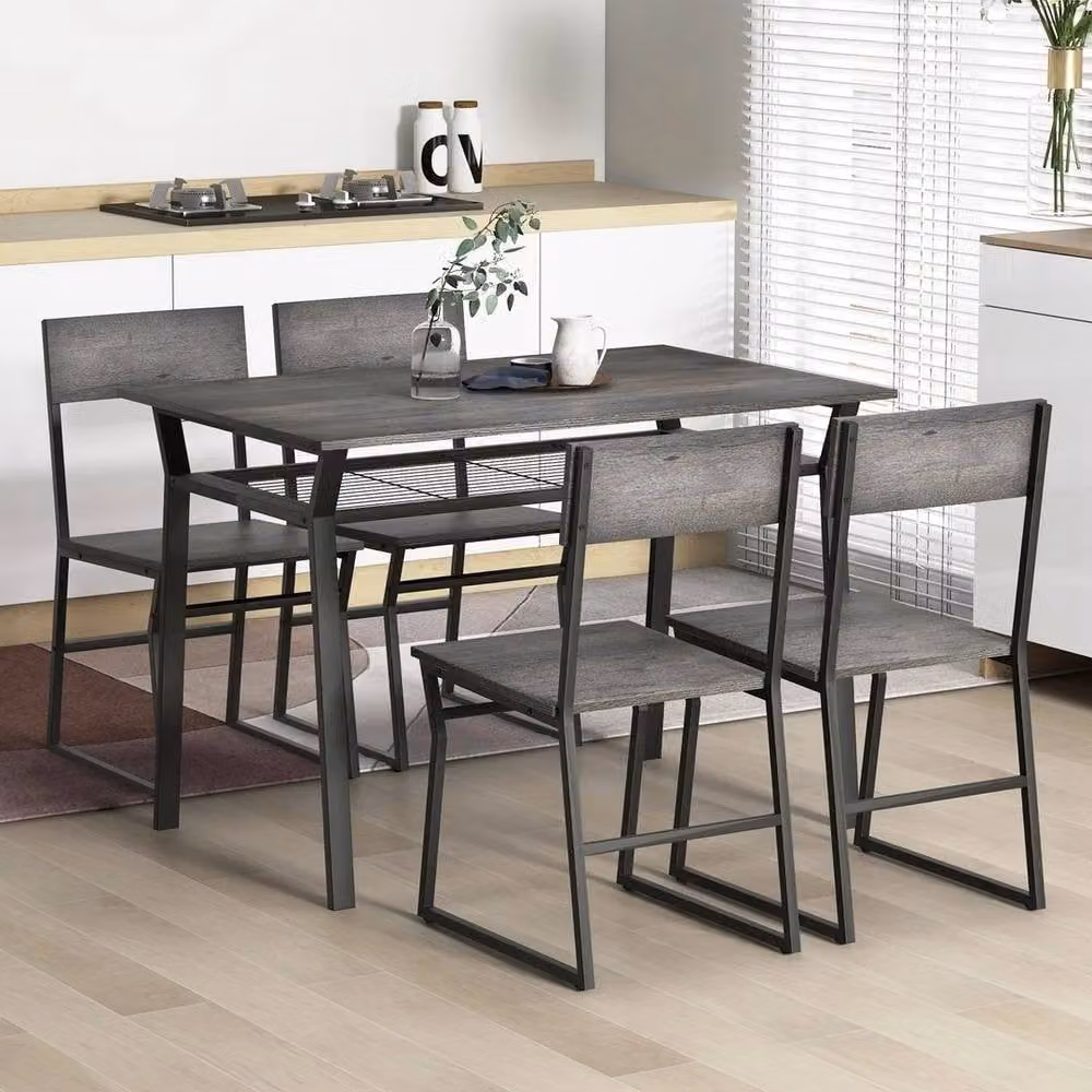 KORVIXA Industrial Dining Set with Rectangular Table and Chairs in Grey – 3