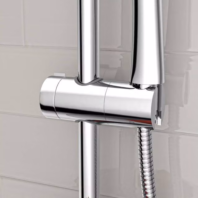 Nes Home Round Adjustable Showerhead Holder Slider Bracket in Chrome Metallic Silver – 1