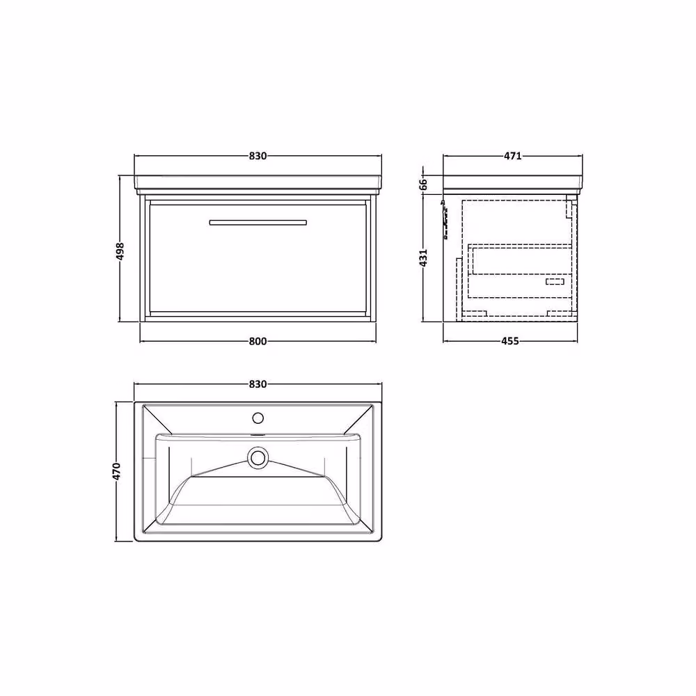 Balterley Longnor 1 Drawer Unit with Fireclay Basin, Antique Oak, Brown, Width: 80 cm – 2