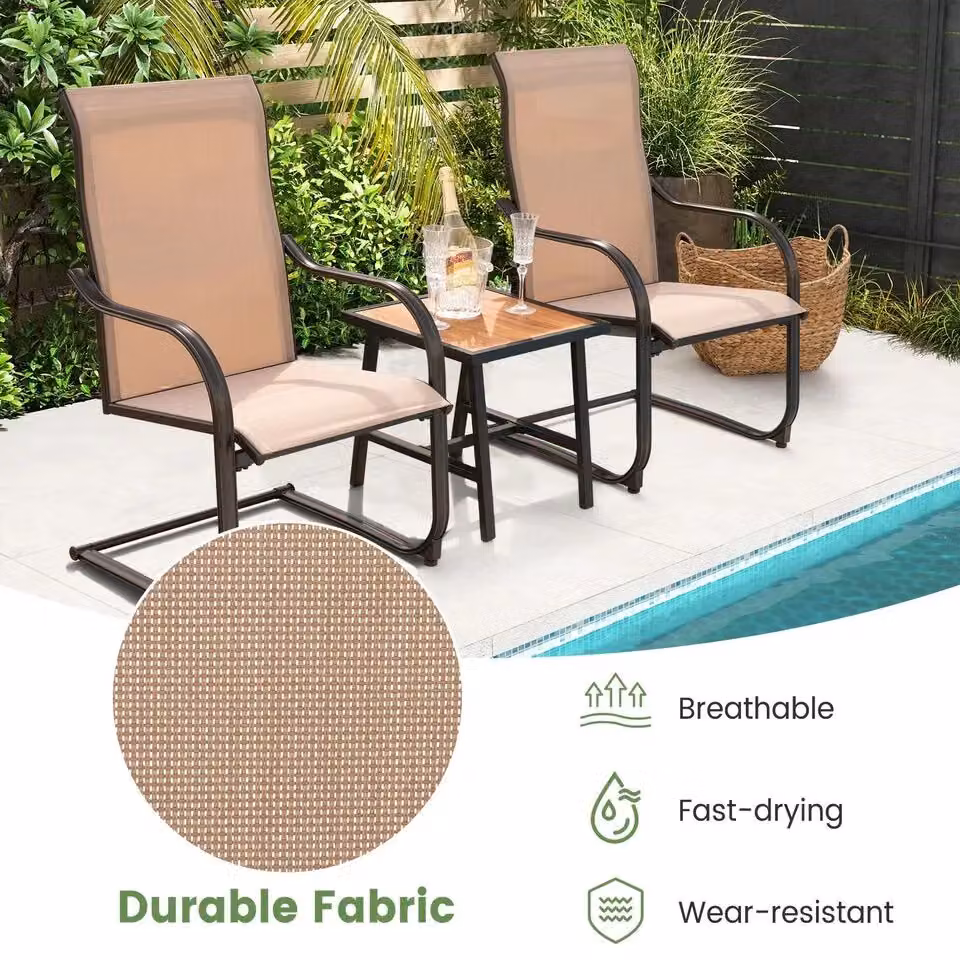 Costway Set of 2 Brown C-Spring Motion Outdoor Dining Chairs with High Back and Armrests – 5