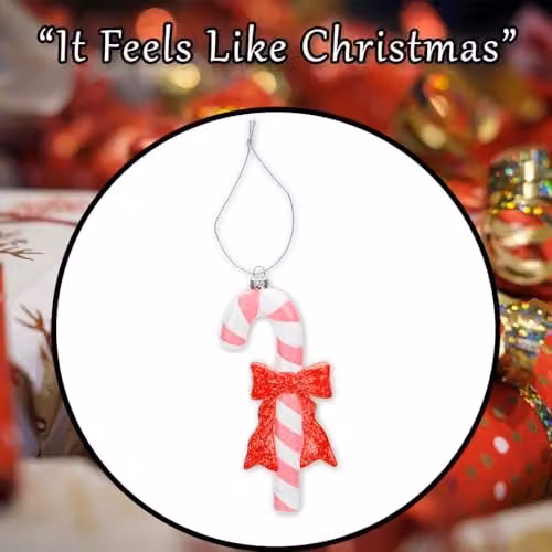 VFM e-Store Red Striped Glass Candy Cane Hanging Christmas Tree Ornament, H: 18 cm, W: 8 cm, D: 2 cm – 7