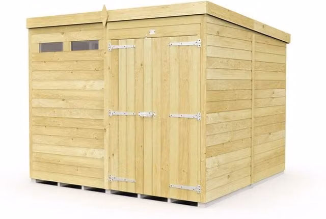 Buttercup Farm Pent Security Wood Shed with Double Doors, Brown, W: 243 cm, D: 231 cm, H: 201 cm – 1