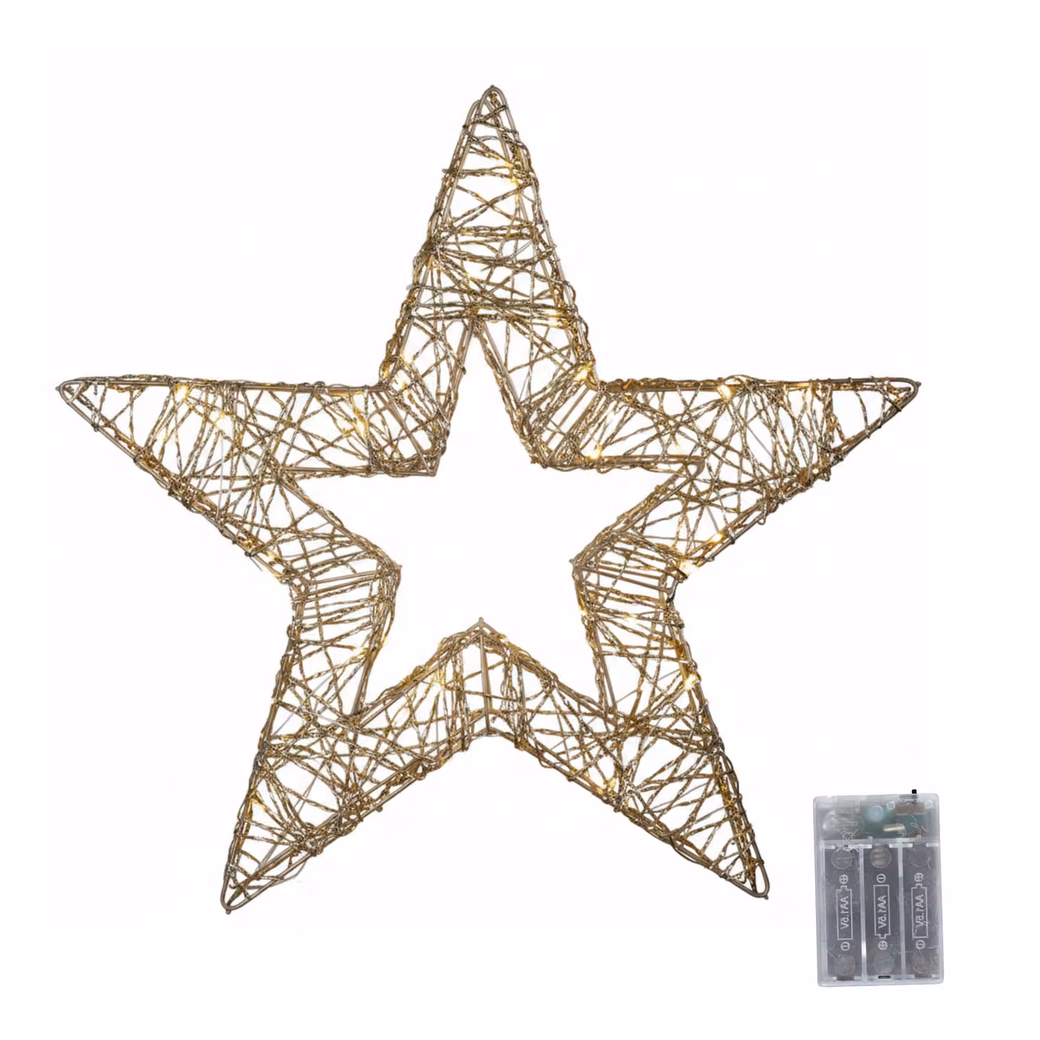 Samuel Alexander Gold Weave Star Tabletop Decoration with Warm White LEDs, Height: 38 cm – 2