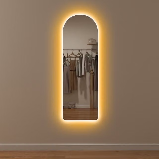 HOMCOM Arched Full Length LED Wall Mirror with Dimmable 3-Colour Lighting, H 120 x W 40 cm