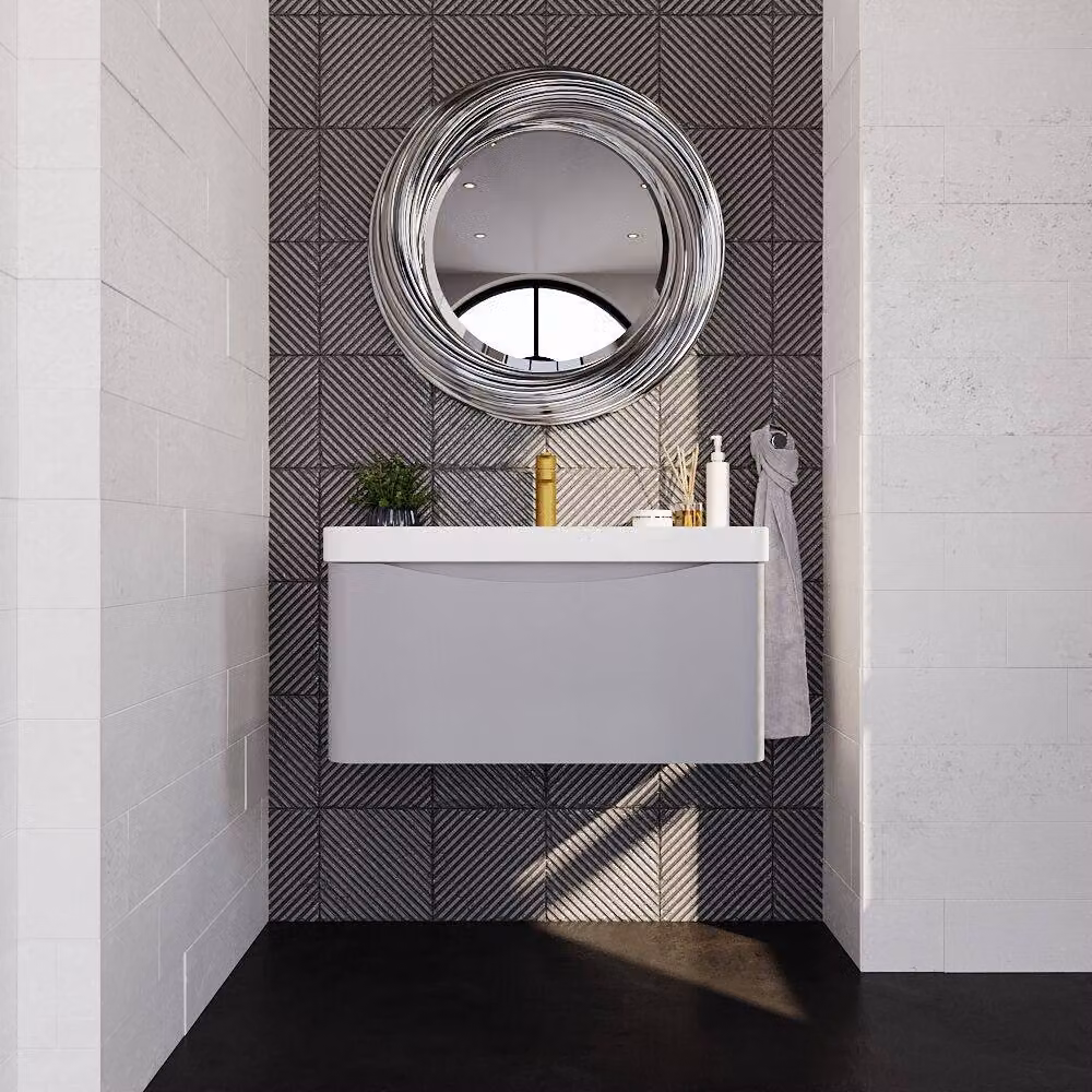 Balterley Arch Wall Hung 1 Drawer Bathroom Vanity with Ceramic Basin, Grey, Width: 80 cm – 2