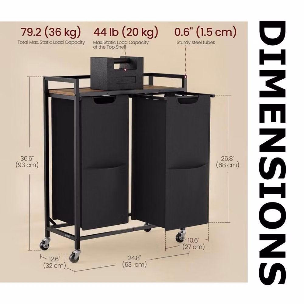 Pirlo Plush Industrial Double Laundry Basket with Shelf in Brown and Black – 3