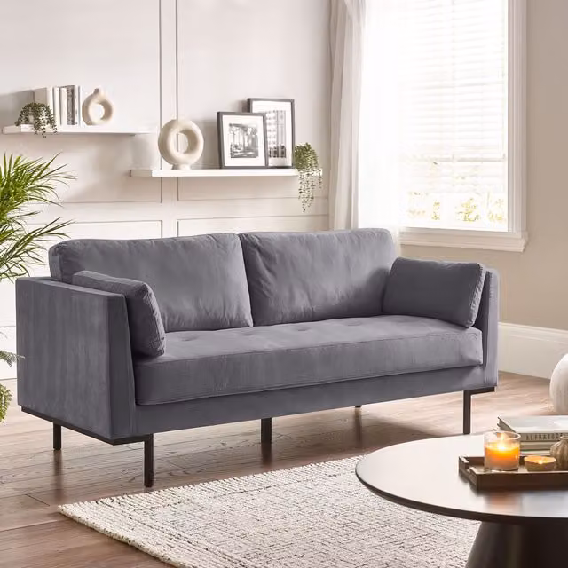 FurnitureboxUK Evelyn 3 Seater Living Room Sofa in Grey Velvet Fabric
