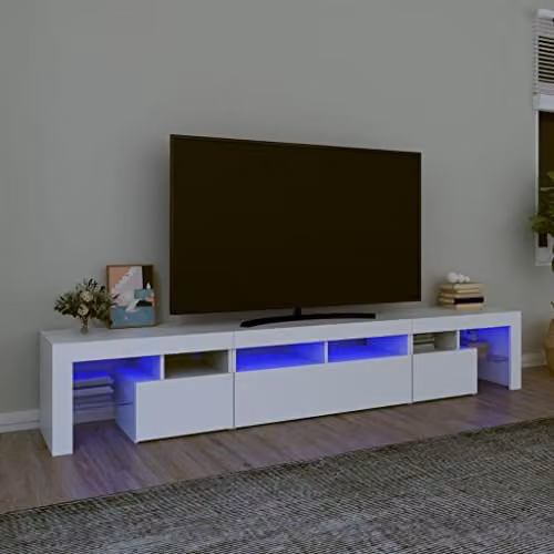 vidaXL Modern Glossy White TV Cabinet with LED Lights W/D/H: 230 x 40 x 36.5 cm – 1