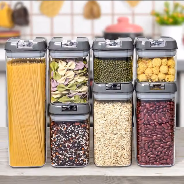 Livingandhome 7-Piece Stackable Airtight and Leakproof Food Storage Container Set with Snap Lids, Grey