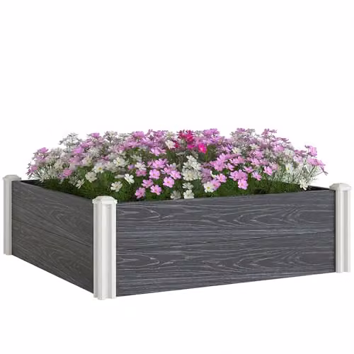 Outsunny Grey Plastic WPC Raised Garden Bed for Vegetable, Herb and Ornamental Gardens
