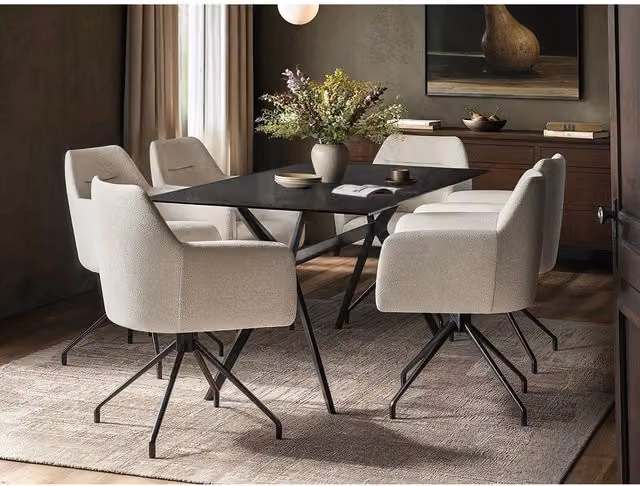 Solace+Co Emil Glass Dining Table and 6 Isla Chairs Set in Black and Brown – 1