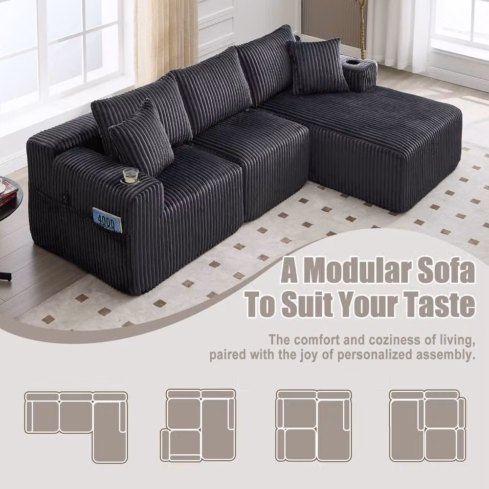 Direct Wicker L-Shaped Modular Sectional Sofa in Grey with Reversible Upholstered Seating and Scatter Cushions – 4