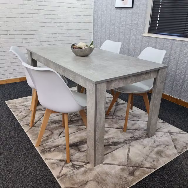Kosy Koala Modern Dining Set with Brown Rectangular Table and 4 White Plastic Chairs – 1