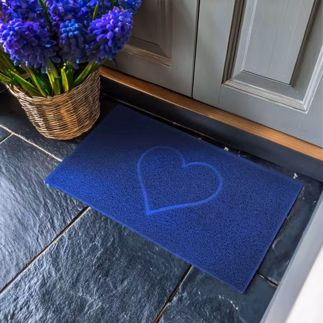 Nicoman Blue Embossed PVC Heart Doormat, W: 40 cm, D: 60 cm – 1