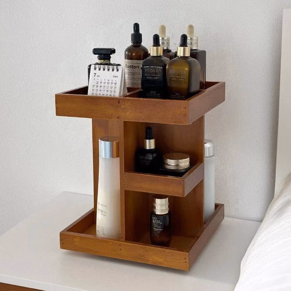 EONLION Brown Bamboo Wood Makeup Organiser Case and Cosmetic Storage Box W: 50 cm, D: 50 cm, H: 50 cm – 3