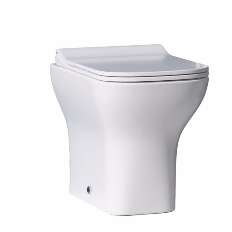 Royal Bathrooms Qubix Short Projection Back to Wall Rimless Toilet Pan with Slim Soft Close Seat, White Ceramic