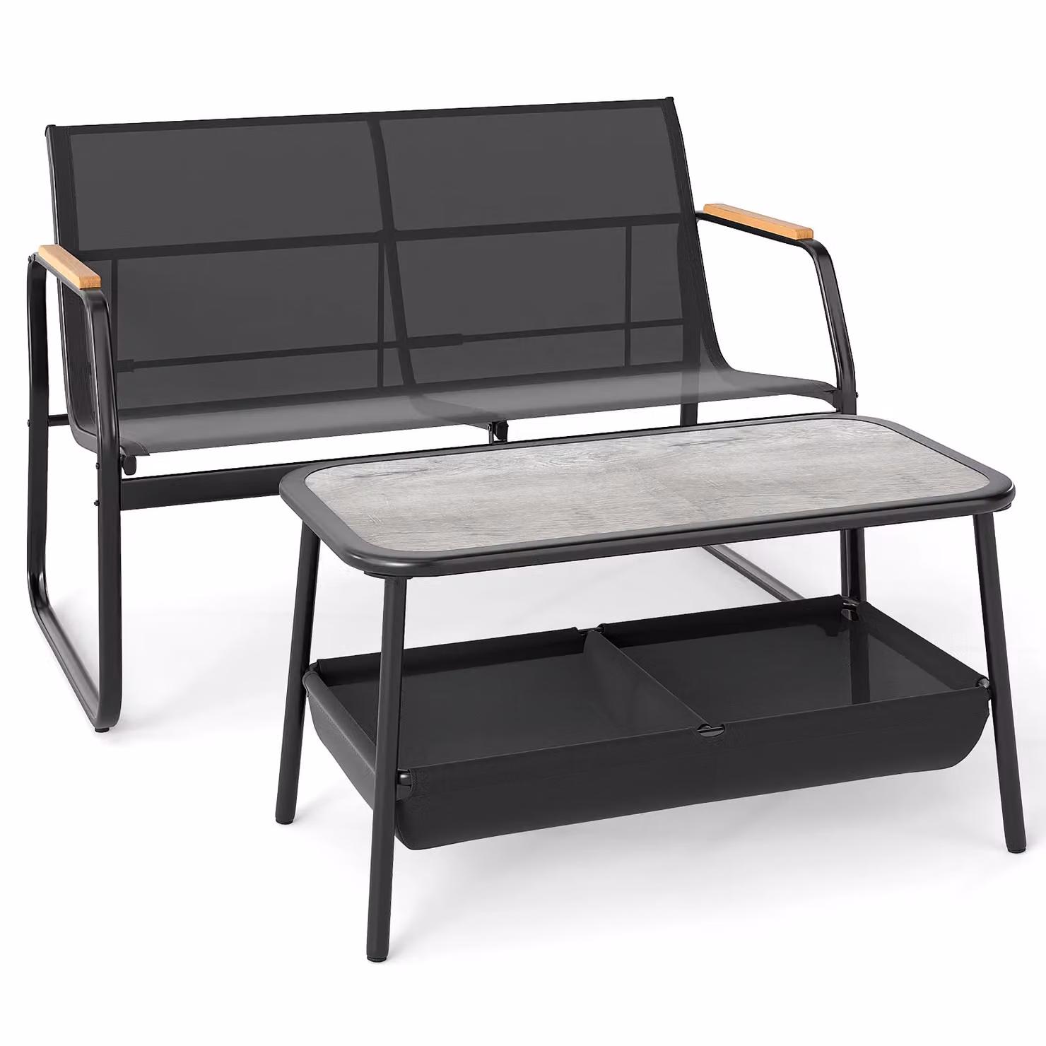 Gymax 2-Piece Outdoor Loveseat and Coffee Table Set in Black with Storage Armrests and Cushions – 8
