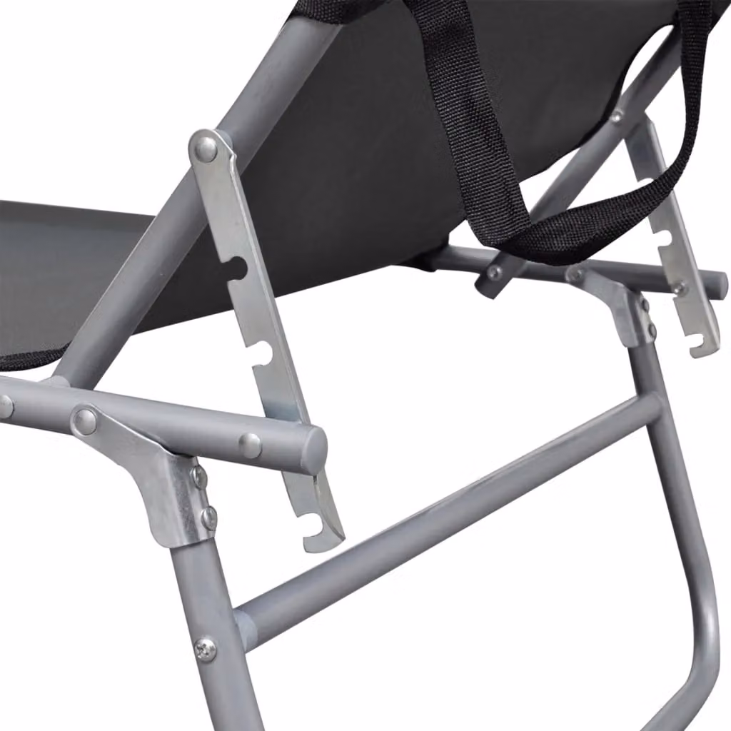 Berkfield Home Folding Sun Lounger with Canopy in Grey Powder Coated Aluminium and Textilene Fabric – 3