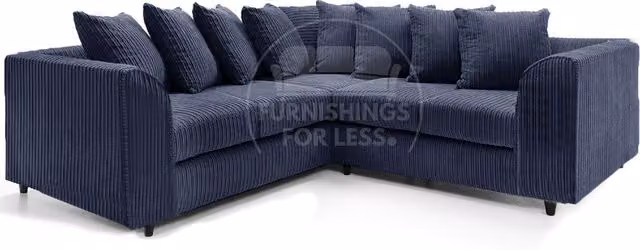 Furnishings For Less UK Ferguson 5 Seater L-Shaped Corner Sofa in Navy Blue Jumbo Cord Fabric with Scatter Back