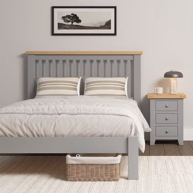 Seconique Windsor Double Bed in Light Grey, W/D/H: 140 x 200 x 106.5 cm