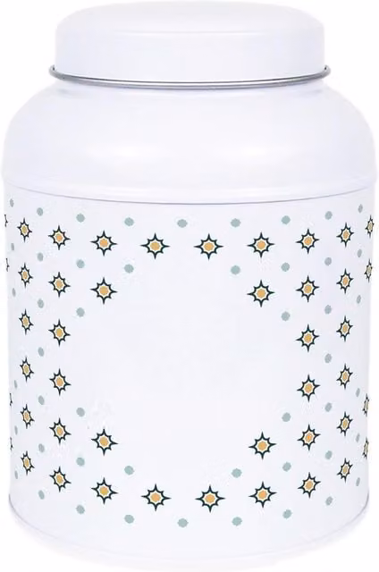 Purely Home Octagonal Stars Hot Chocolate Canister with Small Dome Lid, White Metal Kitchen Storage Tin