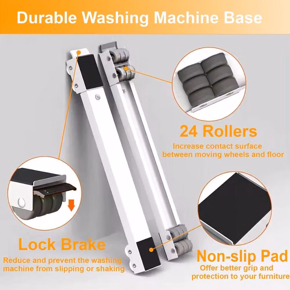 ATEK Heavy Duty Adjustable Appliance Rollers in White with Brake, 300kg Load Capacity for Moving Fridges, Washing Machines and Dryers – 5