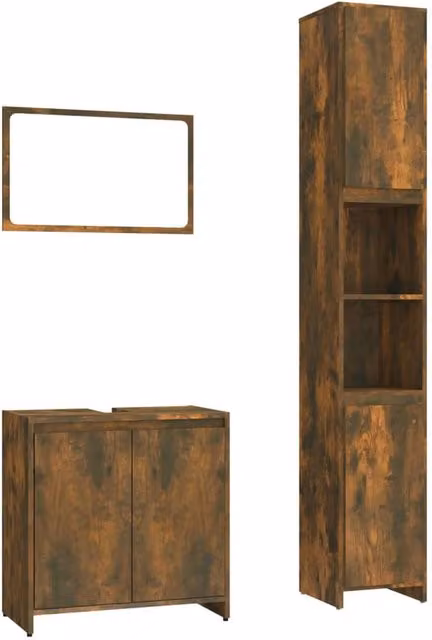 Berkfield Home 3 Piece Modern Brown Smoked Oak Bathroom Furniture Set