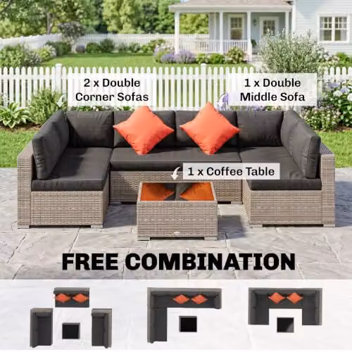 Outsunny 4 Piece L-Shape Rattan Corner Sofa Set with Coffee Table and Cushions, Grey – 6