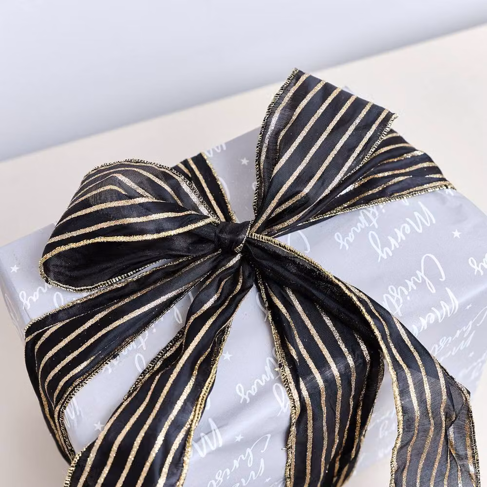 Melody Maison Black and Gold Striped Ribbon Christmas Garland, 270 cm – 2