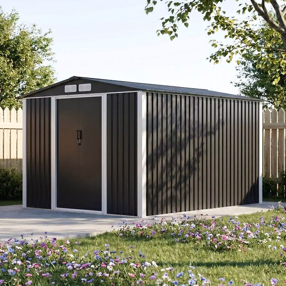 Living and Home Metal Garden Storage Shed with Lockable Door and Side Vent, Black, W: 243.84 cm, D: 300 cm, H: 181 cm – 2