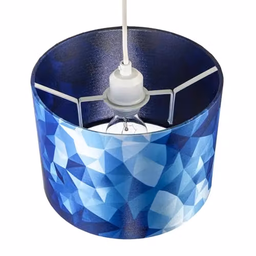 Happy Homewares Designer Geometric Satin Fabric Round Lamp Shade in Blue, W/D/H: 18 x 18 x 25 cm – 2